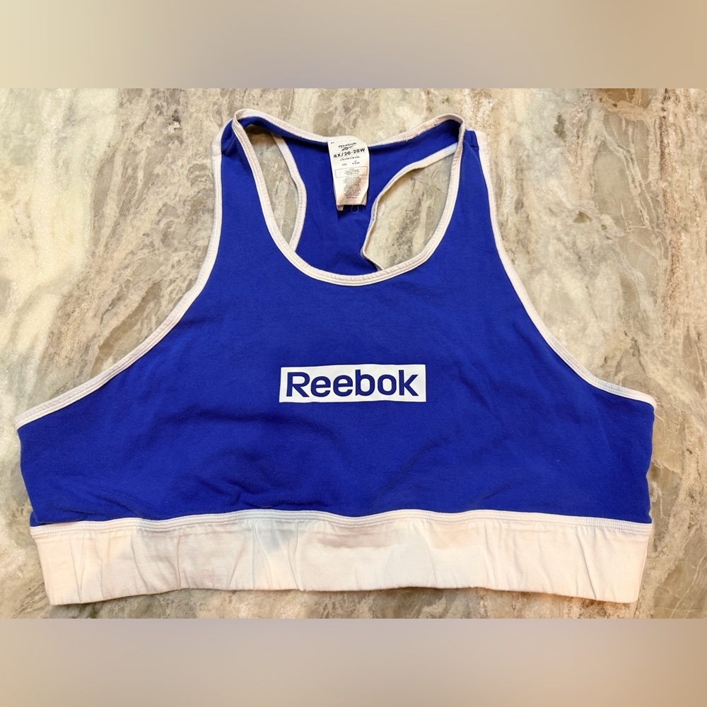 Reebok Sports Bra 4X Blue White Racerback Plus Size Athletic